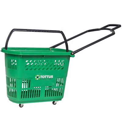 Large Capacity Supermarket Plastic Grocery Store Shopping Basket With Wheels